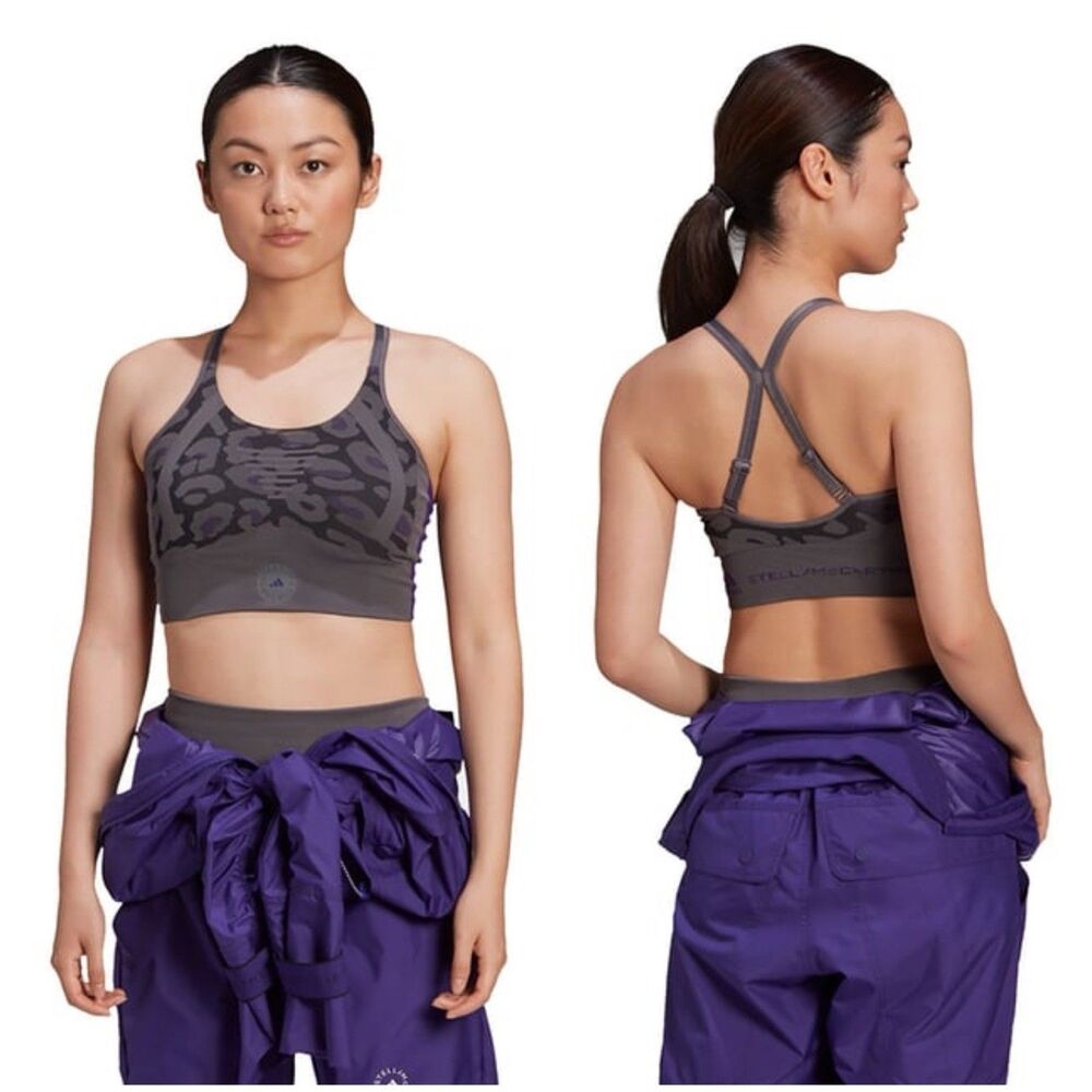 Adidas Stella McCartney Sports Bra Womens Small Grey Purple Leopard Print Padded
